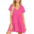 thumbnail image 1 of Nmnitkp Dresses for Women Fashionable and Beautiful Womens Summer Dresses Short Sleeve V-Neck Tshirt Dress Flowy Babydoll Dress Hot Pink,XL, 1 of 8