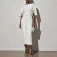 thumbnail image 1 of Nmnitkp Dresses for Women Round Neck Slit Hem Long Sleeve Casual Bodycon Midi Fall Dresses White,2XL, 1 of 6