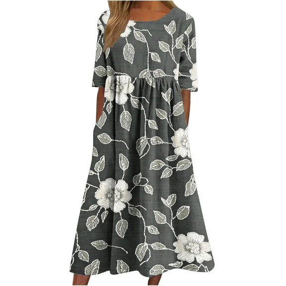 Nmnitkp Dresses for Women,Trendy Styles Womens Dresses Printed Short Sleeve Round-neck Long Dress