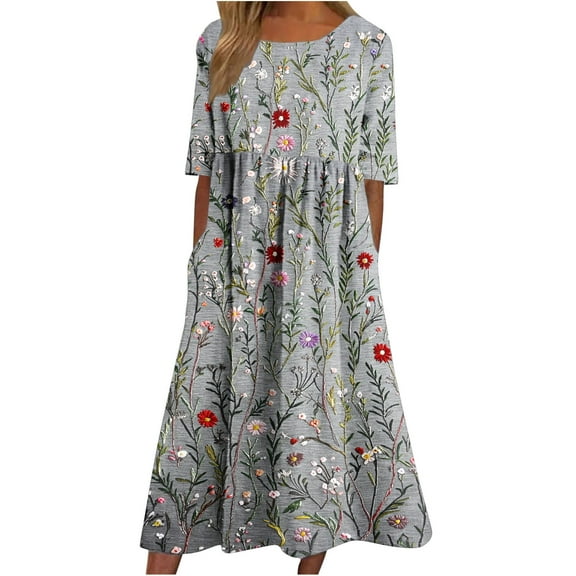 Nmnitkp Dresses for Women,Trendy Styles Womens Dresses Printed Short Sleeve Round-neck Long Dress