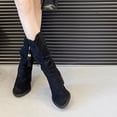 thumbnail image 1 of Nmnitkp Fall Boots for Women Stylish Suede Pendant Large Size Fall And Winter Comfortable Lightweight Thick Heel Short Boots Black,37, 1 of 9
