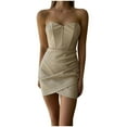 thumbnail image 1 of Nmnitkp Fall Wedding Guest Dresses for Women Show Off Your Figure Women's Sexy V Neck Sleeveless Faux Wrap Ruched Sheath Bodycon Casual Party Cocktail Dress PU Dresses for Women, 1 of 9