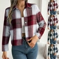 thumbnail image 1 of Nmnitkp Flannels for Women Cropped Shacket Jacket Fashion Plaid Button Down Shirt 2026 Fall Coat Tops Red,L, 1 of 6