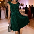 thumbnail image 1 of Nmnitkp Formal Dresses for Women Velvet Fit and Flare Cocktail Dress, Ruffle Cap Sleeve Sweetheart Neck Slim Fit Midi Dress for Wedding Guest & Holiday Party Green,L, 1 of 8