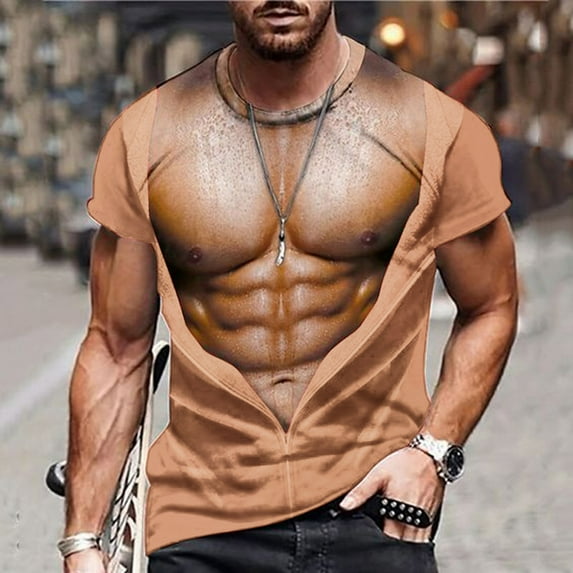Nmnitkp Funny Shirts Men Half Shirts Leaks Muscle Muscle Fitness Chest T-Shirts 3D Print Fashionable and Cool Mens T-shirts Graphics Pattern Crewneck Short Sleeve Tees(Plus Size)