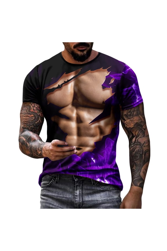 Funny Shirts Men Muscle Fitness Chest T-Shirts 3D Print Fashionable and Cool Mens T-shirts Graphics Pattern Crewneck Short Sleeve Tees(Plus Sizeļ¼