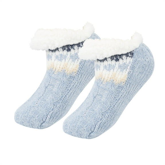 Nmnitkp Fuzzy Grip Socks for Women Men,Thick Warm Slipper Cozy Non Ankle socks With Grips Blue,Free Size