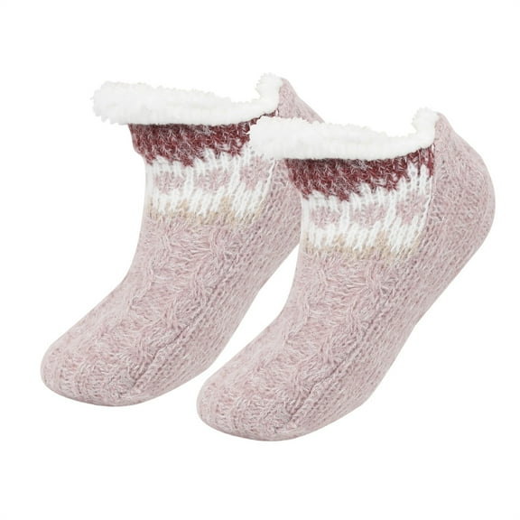 Nmnitkp Fuzzy Grip Socks for Women Men,Thick Warm Slipper Cozy Non Ankle socks With Grips Pink,Free Size
