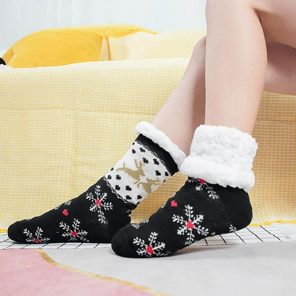 Nmnitkp Fuzzy Socks Slipper Socks for Women Christmas Socks Comfy Warm Winter Grippy Socks Black,Free Size