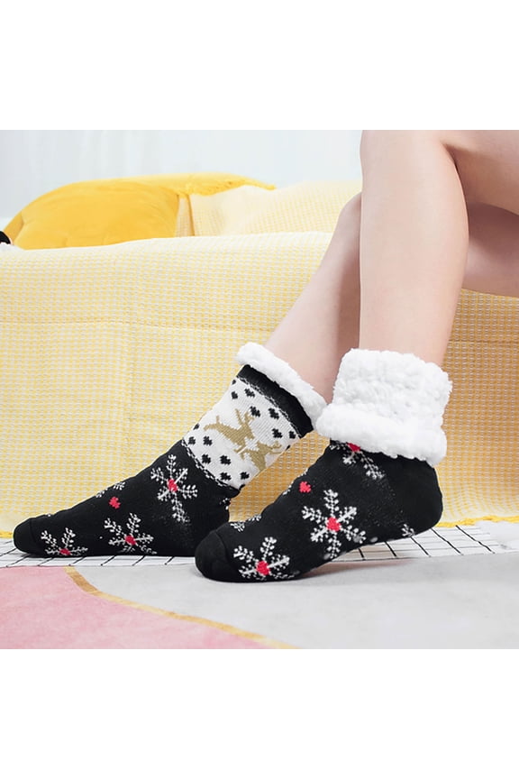 Fuzzy Socks Slipper Socks for Women Christmas Socks Comfy Warm Winter Grippy Socks Black,Free Size