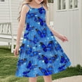thumbnail image 1 of Nmnitkp Girl Dresses Boho Dress for Girls Floral Dress Tie Back Flutter Sleeves Casual Summer Dress Blue,120, 1 of 7