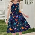 thumbnail image 1 of Nmnitkp Girl Dresses Boho Dress for Girls Floral Dress Tie Back Flutter Sleeves Casual Summer Dress Navy,150, 1 of 7