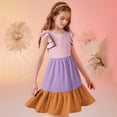 thumbnail image 1 of Nmnitkp Girl Dresses Cute Children's Summer Girl Dress Color Blocked Double-Layer Pleated Sleeve Dress Purple,5 Years, 1 of 7