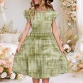 thumbnail image 1 of Nmnitkp Girl Dresses Cute Dress for Girls Kids Summer Double Layer Ruffle Sleeve Dress Green,7 Years, 1 of 8