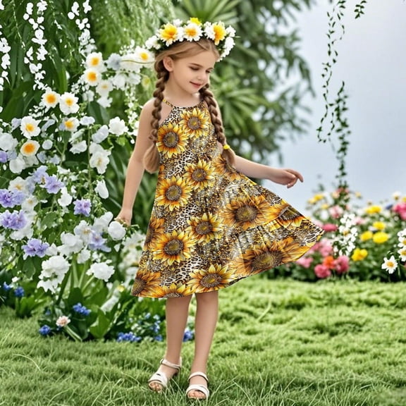 Nmnitkp Girl Dresses Cute Summer Sundress Boho Strap Casual Sleeveless Tiered Cami Dresses Multicolor,13 Years