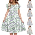 thumbnail image 1 of Nmnitkp Girl Dresses Floral Print Ruffle Sleeve Tiered Loose Fit Pleated Swing Midi Boho Dress Light Blue,5 Years, 1 of 5