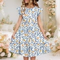thumbnail image 1 of Nmnitkp Girl Dresses Floral Print Ruffle Sleeve Tiered Loose Fit Pleated Swing Midi Boho Dress Orange,7 Years, 1 of 5
