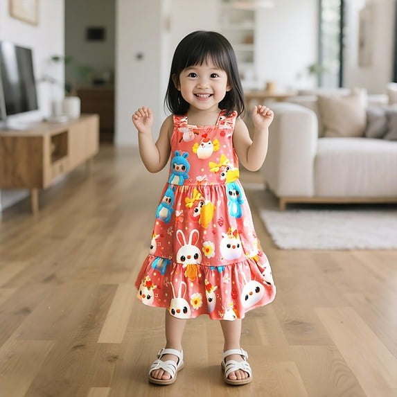 Nmnitkp Girl Dresses High-Quality Fabric,Dresses for Girls Summer Children's Little Girl Floral Medium-length Sleeveless Printed Suspender Beach Dress Multicolor,8 Years