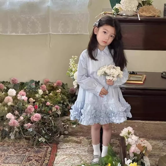 Nmnitkp Girl Dresses Summer Floral Dress Kids 2026 Puff Sleeve Square Neck Smocked Flowy Sun Dresses Blue,5 Years