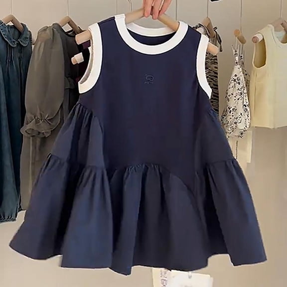 Nmnitkp Girl Dresses Summer Floral Dress Kids 2025 Puff Sleeve Square Neck Smocked Flowy Sun Dresses Dark Blue,4 Years