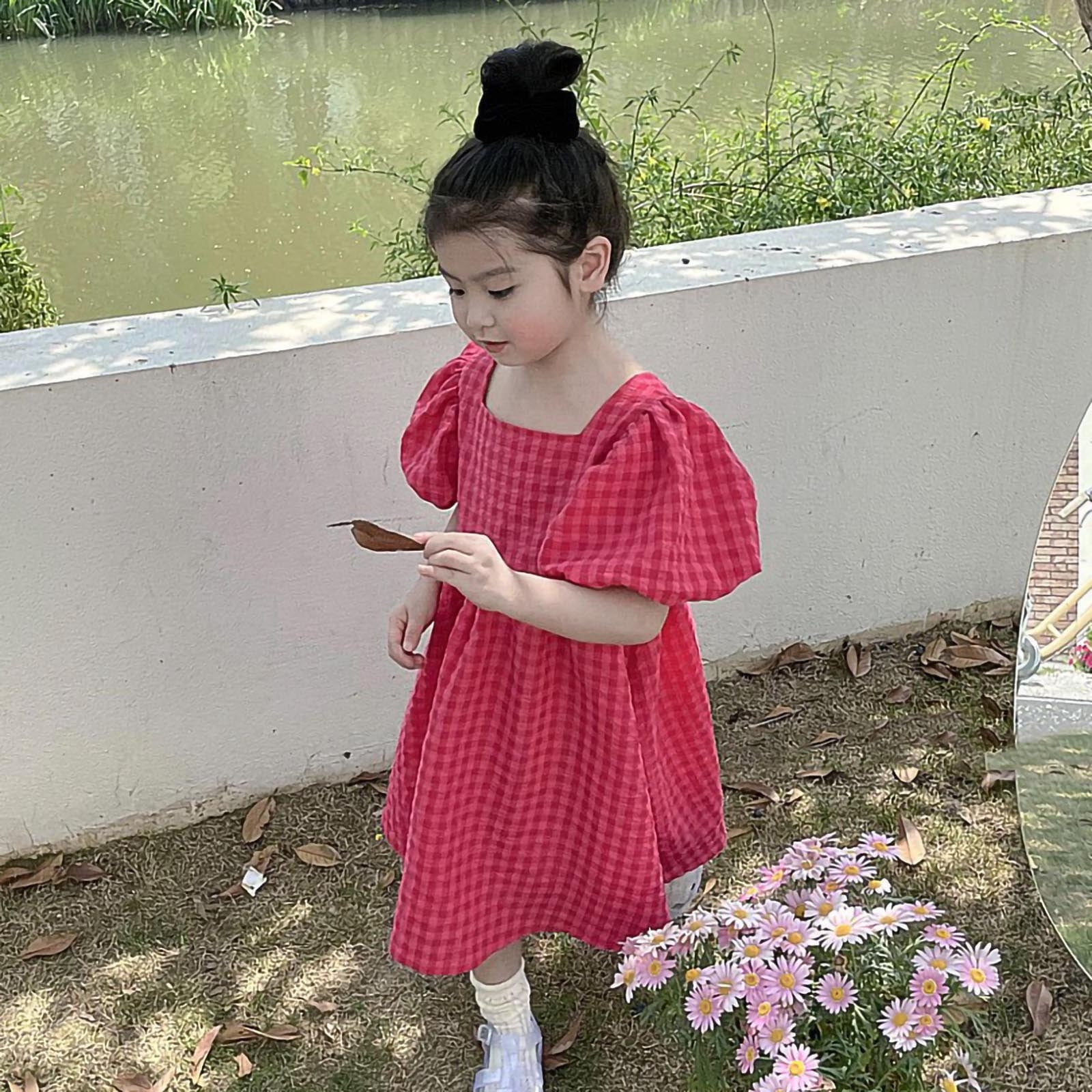 Girls Puffy Sleeve Square Neck Dress - Smocked Midi Sundress For Parties & Special Occasions