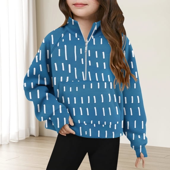 Nmnitkp Girls' 1/4 Zipper Sweatshirts Casual Oversized Long Sleeve Pullover Tops Cute Half Zipper Hoodie Sweater Blue,9 Years
