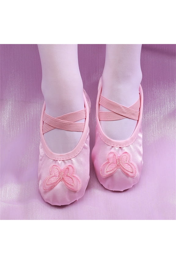 Girls' Ballet Dance Shoes with Gingham Bow, Soft Sole No-Tie Dance Slippers for Toddler/Little Kids, Ballet Practice & Performance Shoes Pink,31