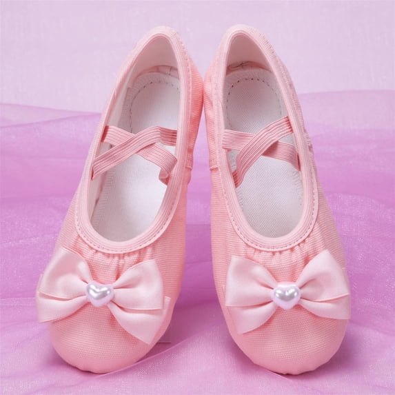 Nmnitkp Girls' Ballet Dance Shoes with Lace Bow, Soft Sole No-Tie Dance Slippers for Toddler/Little Kids, Ballet Practice & Performance Shoes Pink,36