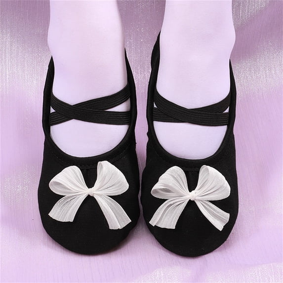 Nmnitkp Girls' & Boys' Ballet Dance Shoes, Canvas Soft Sole No-Tie Dance Slippers for Toddler/Little Kids, Ballet Practice & Performance Shoes Black,35