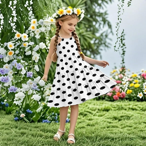 Nmnitkp Girls Dress Boho Kids Summer Sleeveless Sundress Patchwork Spaghetti Strap Dresses Black, Years