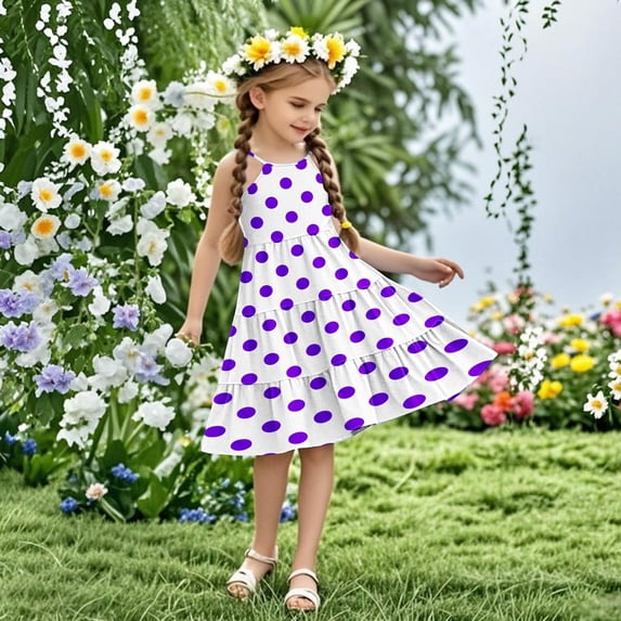 Nmnitkp Girls Dress Boho Kids Summer Sleeveless Sundress Patchwork Spaghetti Strap Dresses Purple,9 Years