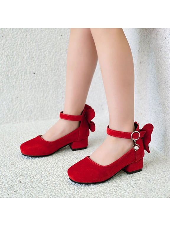 Girls Dress Shoes Girls' British Style Mary Jane Dress Shoes, Bow Accent Patent Leather Flats, Non-Slip Low Heel School Uniform & Performance Shoes for Spring & Fall Red,10-10.5Years