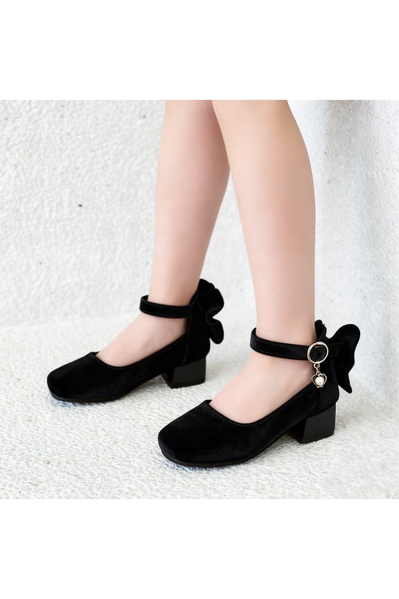Girls Dress Shoes Girls' British Style Mary Jane Dress Shoes, Bow Accent Patent Leather Flats, Non-Slip Low Heel School Uniform & Performance Shoes for Spring & Fall Black,5-5.5Years