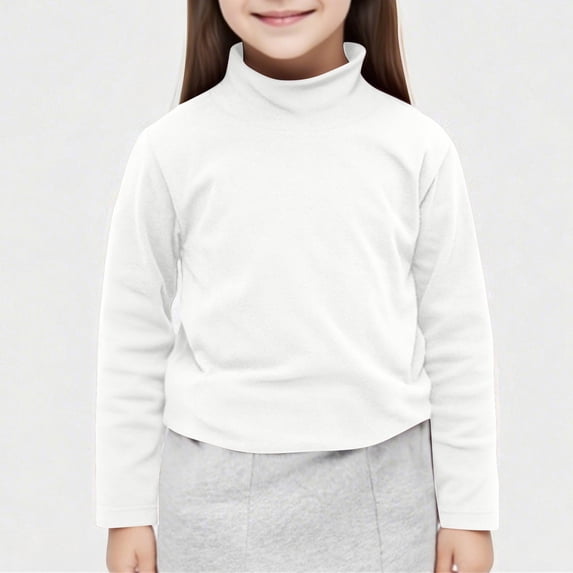 Nmnitkp Girls Long Sleeve Shirts Children's Solid Color Warm Long Sleeved Top Medium And Large Children's Casual And Comfortable Pullover Base Shirt White,4 Years