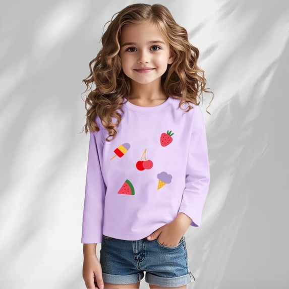 Nmnitkp Girls Long Sleeve Shirts Comfortable and Soft Spring And Fall Long Sleeve T-shirt Base Shirt Long Sleeve Round Neck Top Purple,4 Years