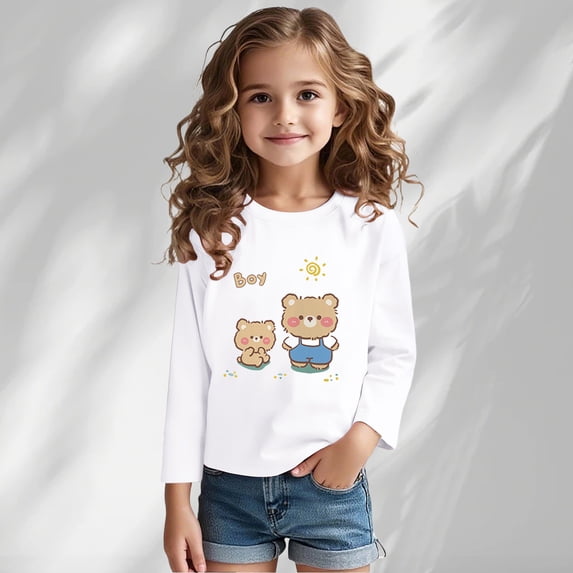 Nmnitkp Girls Long Sleeve Shirts Comfortable and Soft Spring And Fall Long Sleeve T-shirt Base Shirt Long Sleeve Round Neck Top White,1 Year