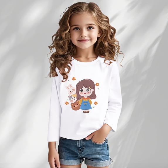 Nmnitkp Girls Long Sleeve Shirts Comfortable and Soft Spring And Fall Long Sleeve T-shirt Base Shirt Long Sleeve Round Neck Top White,1 Year
