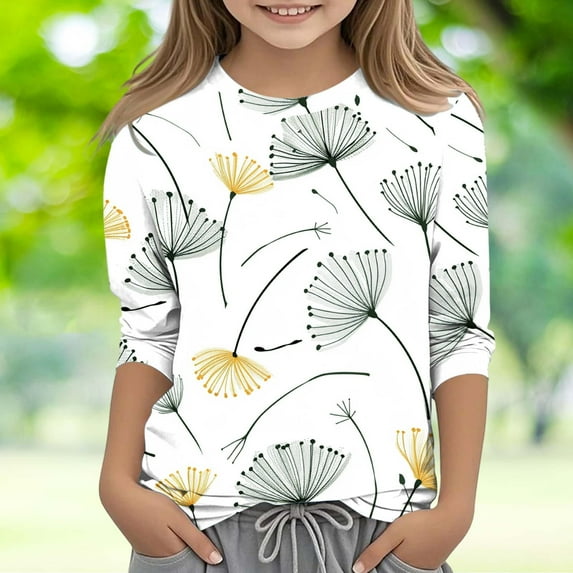 Nmnitkp Girls Long Sleeve Shirts High-Quality Fabric Cute Sweatshirts Kids Loose Soft and Comfortable,Creative Print Tunic Tops, Tees Blouses Army Green,4 Years