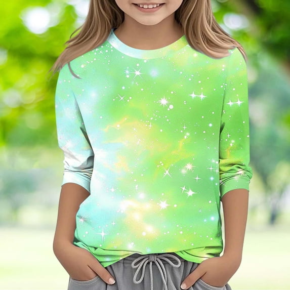 Nmnitkp Girls Long Sleeve Shirts Kids Plain Tops Basic Crewneck Tees High-Quality Fabric Cute Sweatshirts Green,9 Years
