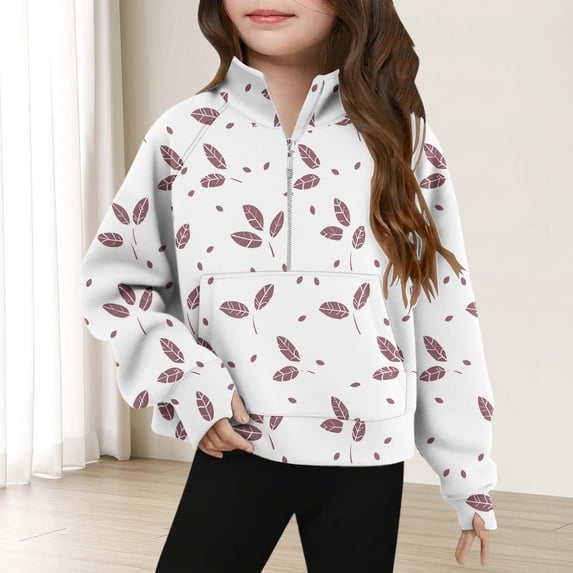 Nmnitkp Girls Sweatshirt Middle Big Half Zip Crewneck Sweatshirt Long Sleeve Pullover Crop Kids Fleece Sweatshirts Pink,5 Years
