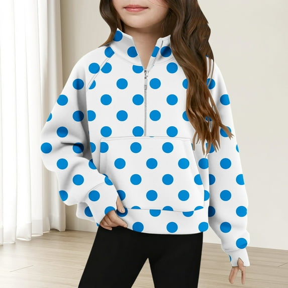 Nmnitkp Girls Sweatshirts Half Zip Cropped Hoodies for Girls Stand Collar Fall Pullover with Pockets Blue,5 Years