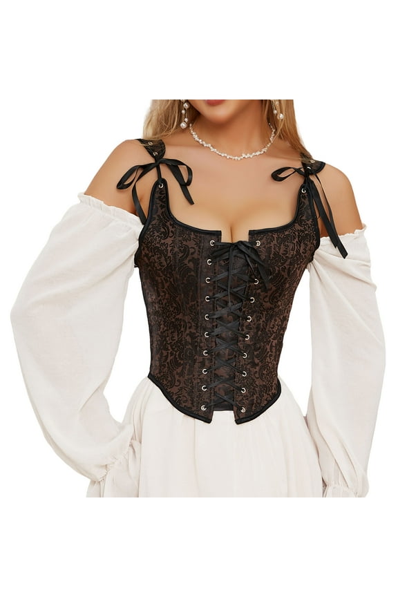 Goth Dress Corsets for Women Overbust Floral Corset Bustier Lingerie Top With Thong(Night Court Dress&Shapewear +1PC Thong (Some Free))