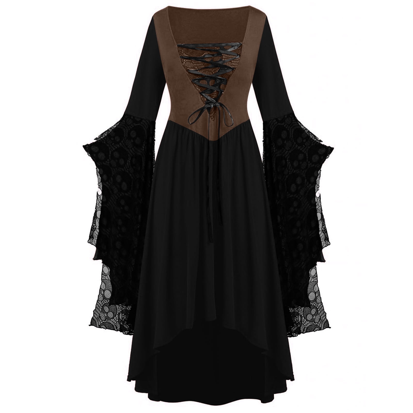 Nmnitkp Gothic Dress Dark Style Halloween Dresses for Women Oversize Long  Flare Sleeve Dress Lace Cutout Black Split Goth Vintage Dress Clothes -  Walmart.com
