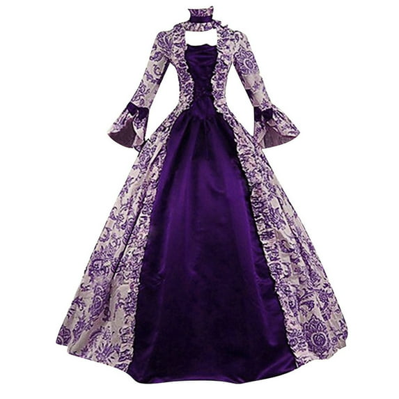 Nmnitkp Gothic Dress Different from Others Halloween Dress Unique Design Women's Rococo Dress Temperament Evening Dress Inspiration Maiden Horn Sleeve(Plus Size)