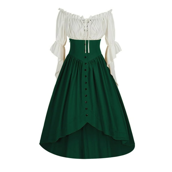 Nmnitkp Gothic Dress Unique Design Halloween Dresses for Women Different from Others Women Renaissance Costume Medieval High Waisted Button Skirt Set
