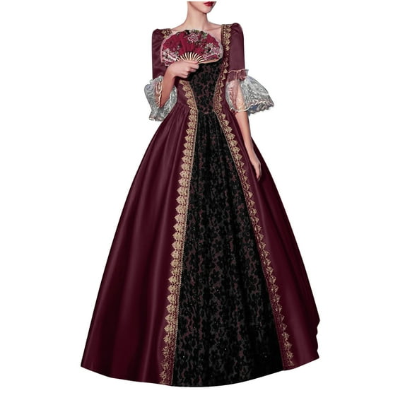 Nmnitkp Gothic Dress Unique Design Vintage Large Hemline Princess Dress Long Party Dress Women's Rococo Masquerade Ball Gown Pay Attention to Detail Halloween Dress(PLUS SIZE)