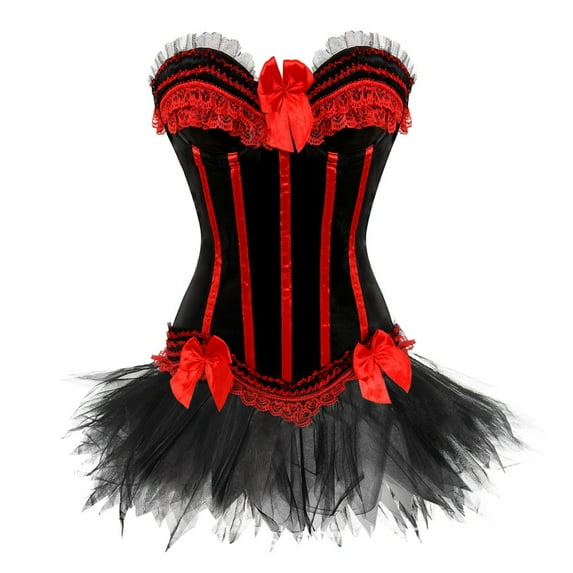 Nmnitkp Gothic Dresses for Women Lace Bow Tie Solid Color Retro Medieval Court Ball Stitching Skirt Suit(1PC Shapewear +1PC Skirt)