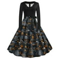thumbnail image 1 of Nmnitkp Halloween Dresses High Cost Performance Halloween Dress for Women 1950s Vintage Pumpkin Printed Long Sleeve V Neck Plus Size Evening Prom Dresses with Belt Show Individuality Gothic Dress, 1 of 3