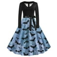 thumbnail image 1 of Nmnitkp Halloween Dresses High Cost Performance Halloween Dress for Women 1950s Vintage Pumpkin Printed Long Sleeve V Neck Plus Size Evening Prom Dresses with Belt Show Individuality Gothic Dress, 1 of 3