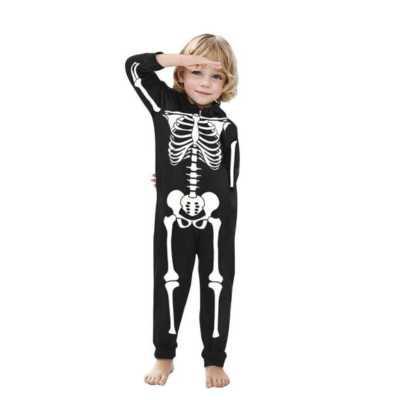 Nmnitkp Halloween Skeleton Costume for Family- Comfy Easy Funny Onesie Jumpsuit - Front and Back Print with Zip（Can Be Bought Alone）